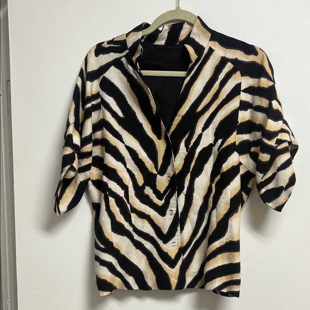Lafayette 148 New York Zebra Tiger Animal Print Linen Too Jacket Small Medium